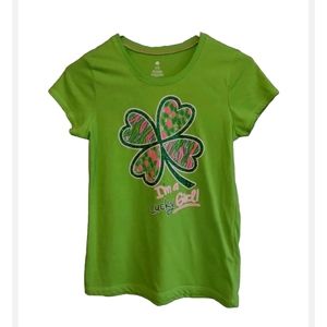 St Patrick's Day I'm A Lucky Girl T-shirt Sparkly Graphic Green & Pink Sz XL...